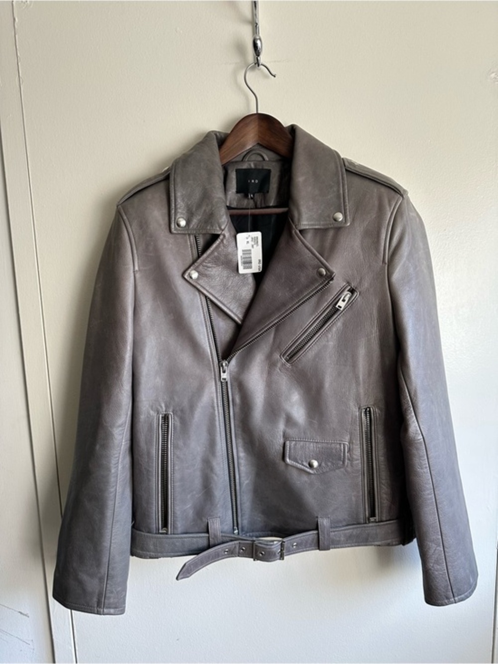 IRO Men's Cowhide Leather Biker Jacket Gray